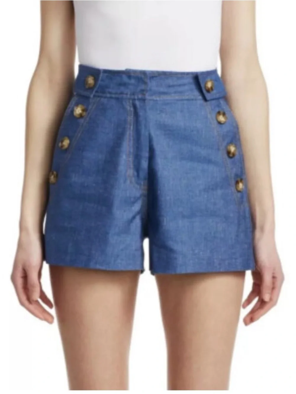 10 Crosby Derek Lam Light Blue Sailor Button High-Waist Shorts - Picture 3 of 16